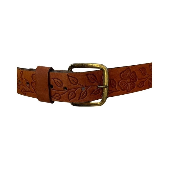 Women's Orange Floral Tooled Leather Belt - Picture 2 of 7